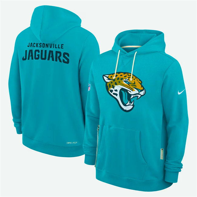 Men's Aqua Jacksonville Jaguars Sideline Standard Issue Initial Home Dri-FIT Pullover Hoodie